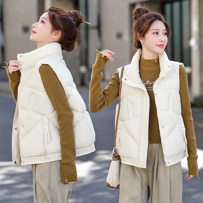 Down Cotton Vest Jacket Women's Autumn and Winter New Fashion Short Outer Wear Thickened Stand-up Collar Sleeveless Cotton Vest
