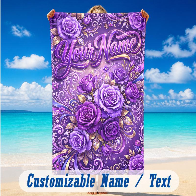Floral Garden Theme Beach Towel Personalized Custom Name & Text Soft Quick Dry Beach Towel for Swimming Travel