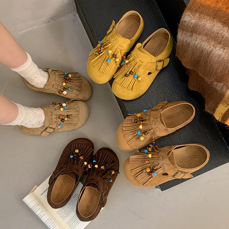 Birken Shoes Women's Shoes In the Autumn of 2025 New Tassel One-pedal Single Shoes All-inclusive Ugly Cute Boken Shoes Doudou Shoes