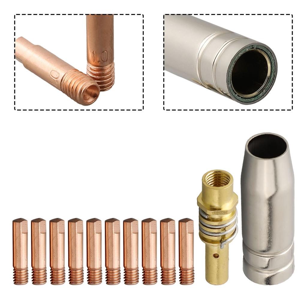 MB15 MIG Welding Nozzle M6 Tip Holder Kit Welding Contact Tip MIG Torch 0.8 X 25mm Copper M6 Shroud Contact Tips
