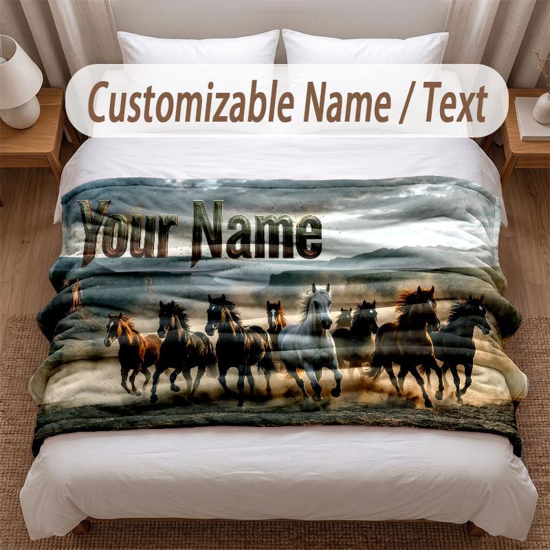 Coperta Morbida a Tema Cavallo Personalizzata con Nome Testo Stampato Coperta Calda Decorazione Divano Casa Camera da Letto