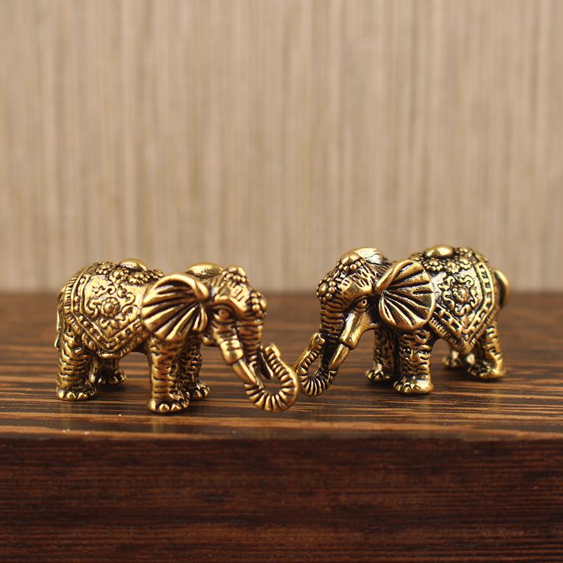 Mini Brass Auspicious Elephant Figurine Eco-friendly Vintage Lucky Statue Desktop Decor for All Occasions