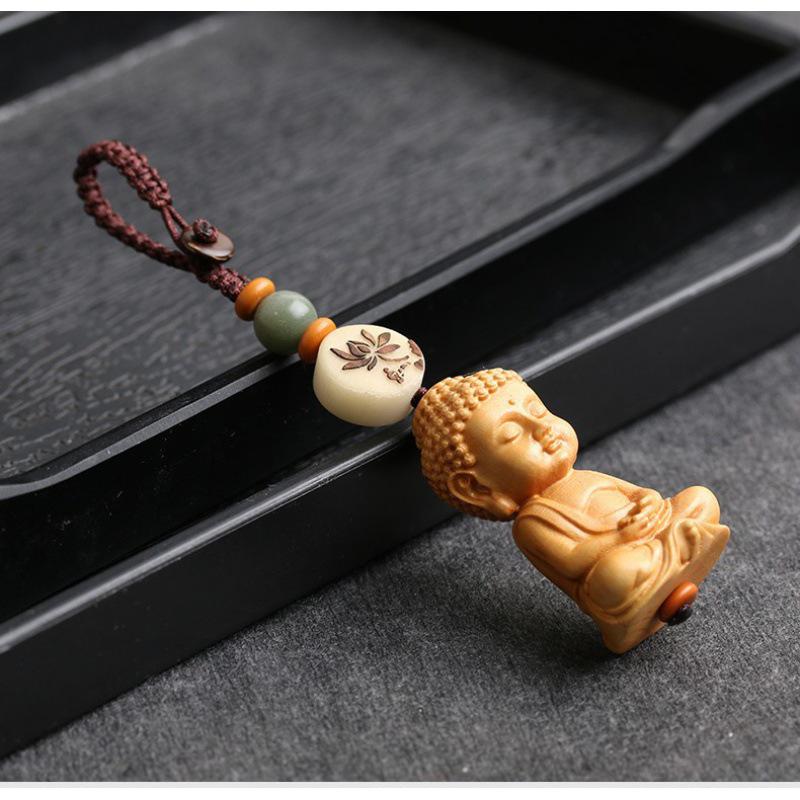 Handmade Carved Boxwood Car Keyring Pendant for Men and Women