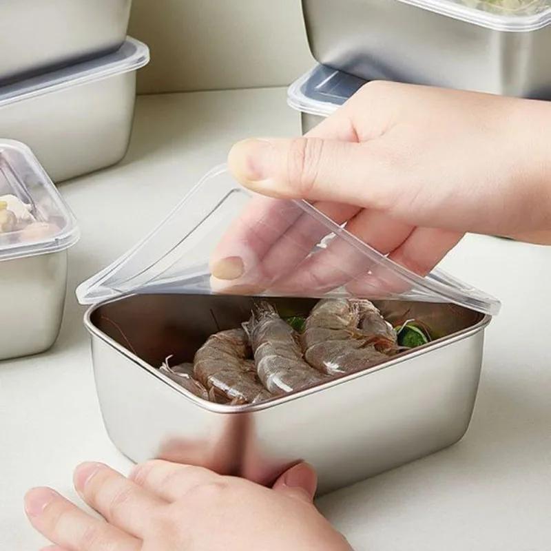 1pc Stainless Steel Food Storage Box with Lid, Stackable Food Container, Reusable Food Storage Box, Office Metal Lunch Box