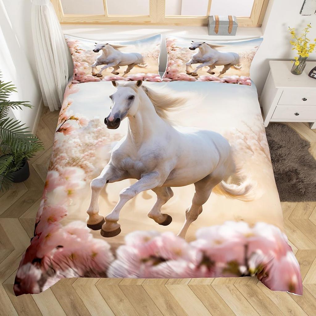 Boys Girls Horse Bedding Set Full SizeGalloping Horse Duvet Cover Western Farmhouse Comforter Cover Wild Animal Bedspread Cover
