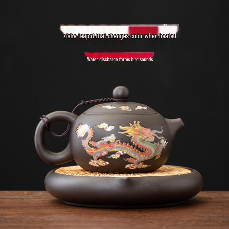 Color-Changing Chameleon Dragon & Phoenix Zisha Teapot Set - Xishi Design Gift Box