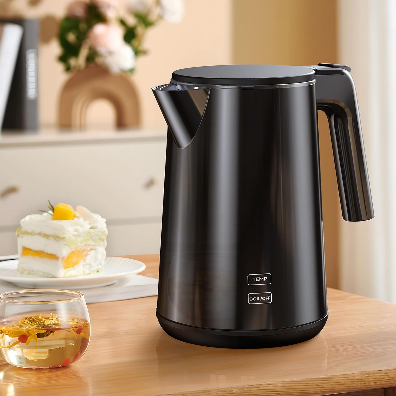 

Electric Kettle 1.0L 1200W, 7 Temp Settings, Fast-Boil Stainless Steel, Auto-Shut Off, Cool Touch, White чорний