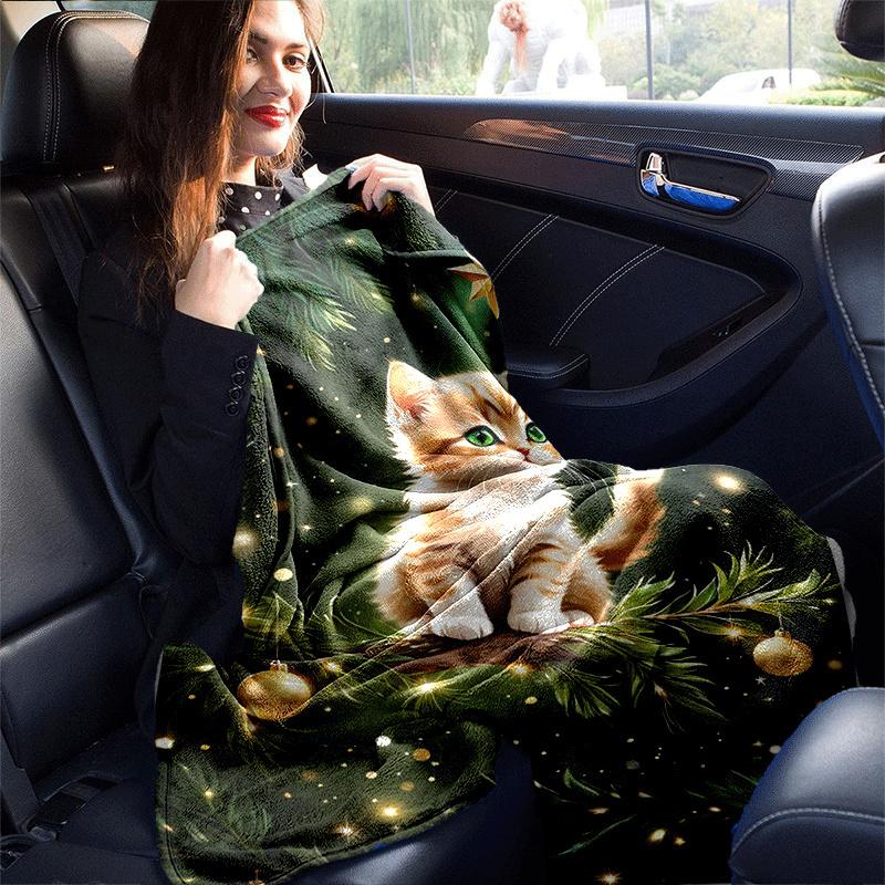 1pc Cat Printing Lightweight Flannel Blanket, Comfortable and Warm Blanket, for Camping Sofa Bed and Couch Office, Suitable for Gift Blankets