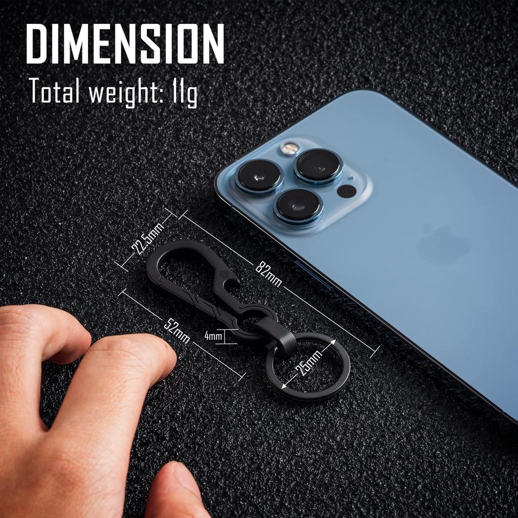 KeyUnity KM01BK Titanium Bottle Opener Bottle Opener Type Small Key Black Keychain, Rust-Resistant, Lightweight, + Carabiner, 2-in-1 Ring, Silver,