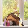 Wooden Easter Resurrection Scene Set Empty Tomb Cross Jesus Statue Christian Home Tabletop Tiered Tray Decor Religious Gift