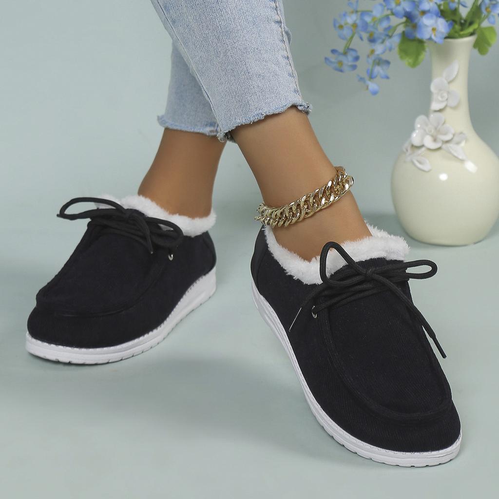 Plus Size Women's Shoes Autumn and Winter New Low Cut Round Head Cotton-Padded Shoes with Velvet Lace-up Cotton Boots