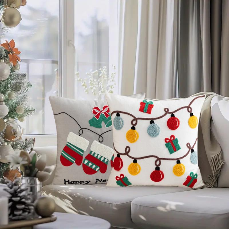 1PC Pillow Cover For Living Room Cushion Cover 45*45cm Cartoon Printed Embroidered Elk Snowman Bedroom Couch Sofa