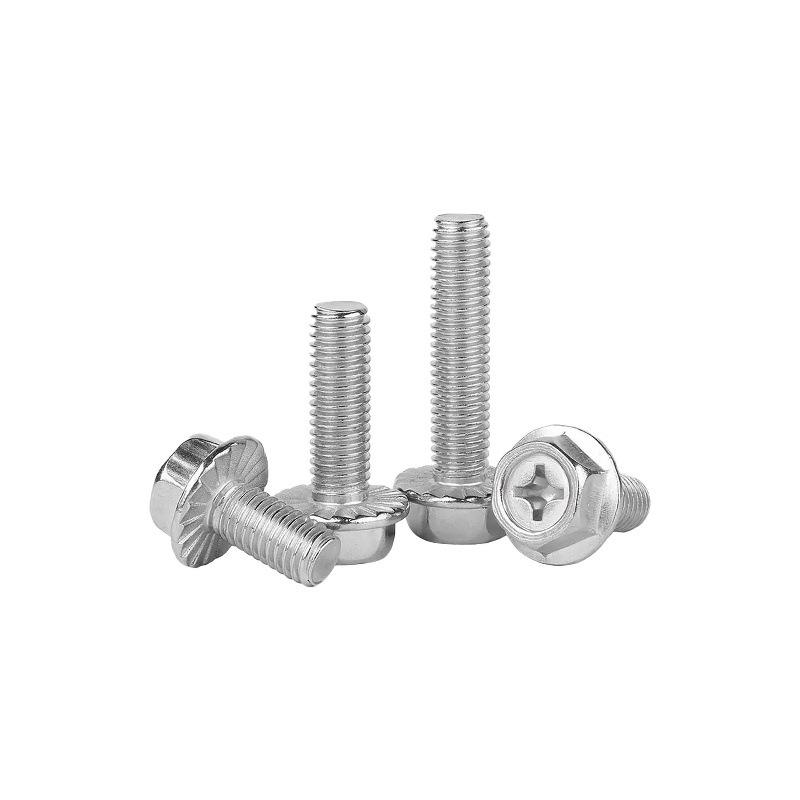 304 Stainless Steel Hex Bolts with Anti-slip Washer & Tooth Pattern, Cross Flange Head - Sizes: MM4, M5, M6, M8
