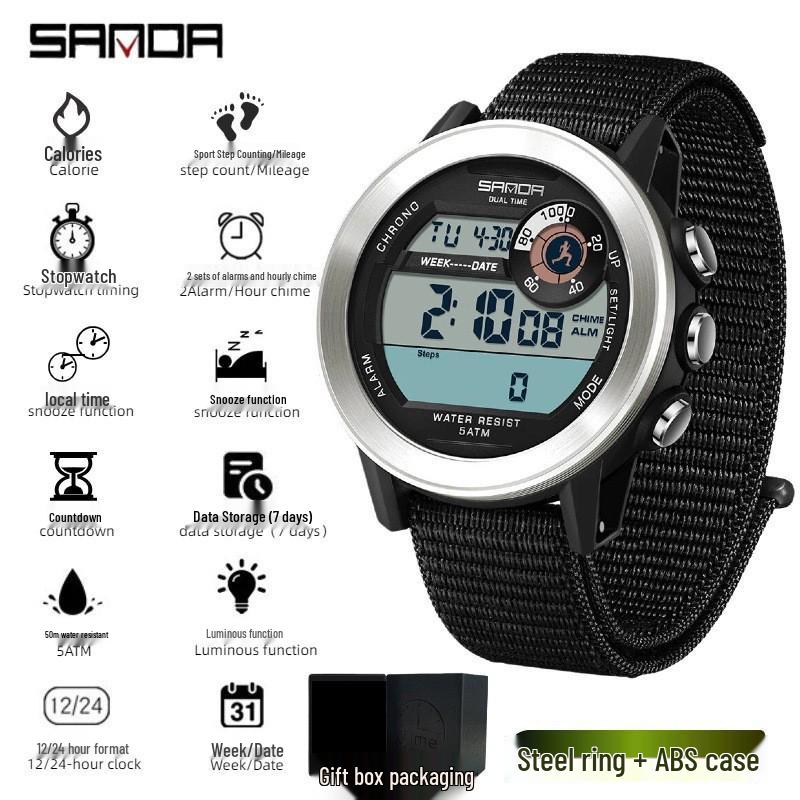 Sanda Unisex Outdoor Sports Watch: Single Display, Timer, Calorie Counter, Dual Alarms, and Waterproof