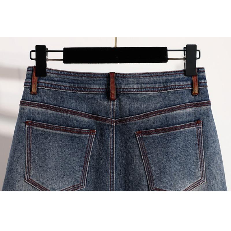 DIMANAF 2026 Summer New Plus Size Women Denim Skirt Elastic Waist A-Line Long Skirt Fashion Lady Bottoms Solid Blue