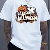 Mens Halloween Graphic TShirt  Happy Halloween Orange Tee with JackOLanterns  Stretchy Round Neck Casual Shirt