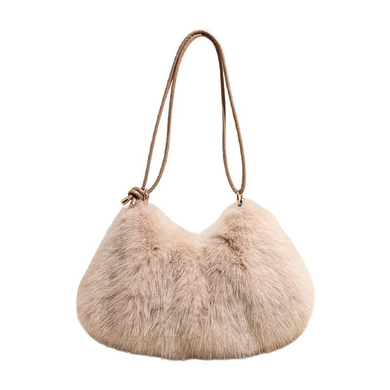 Женская пушистая универсальная сумка через плечо и на плечо из меха 2025 хаки
