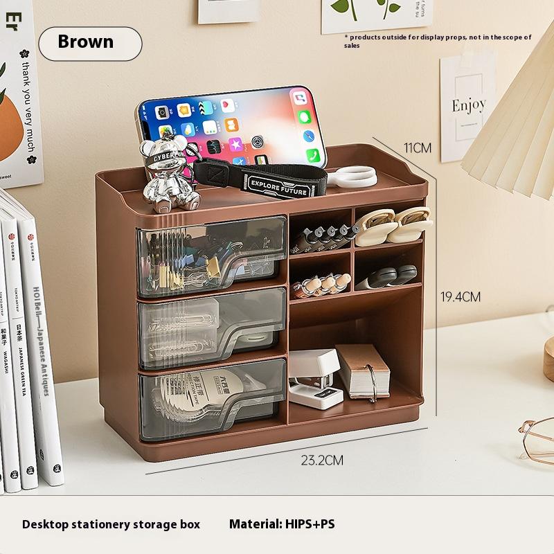 Multi-layer Drawer Type Household Storage , Office Transparent Large Capacity Cream Wind Stationery Storage Box