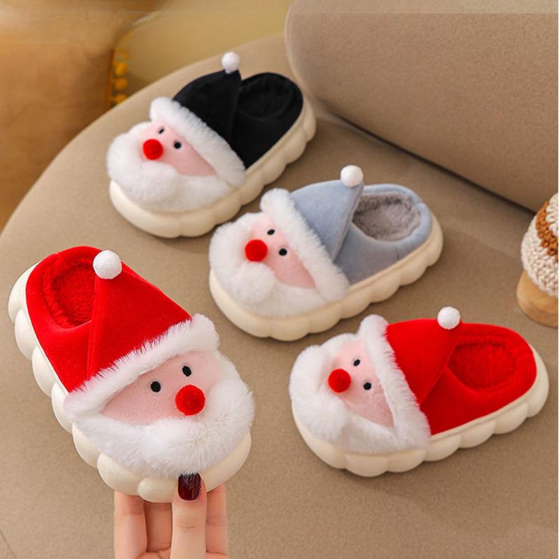 Santa Christmas Children Slippers Winter Cartoon Non Slip Boys Girls Slippers Plush Warm Soft Bottom Kids Mum Home Shoes