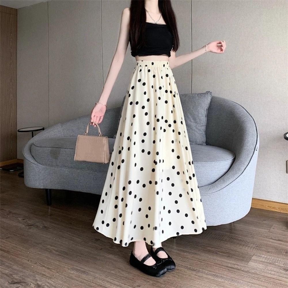 Splicing Design A-Line Skirt Slim Fit Half-length Dress Elegant Polka Dot Skirt Wedding Guest