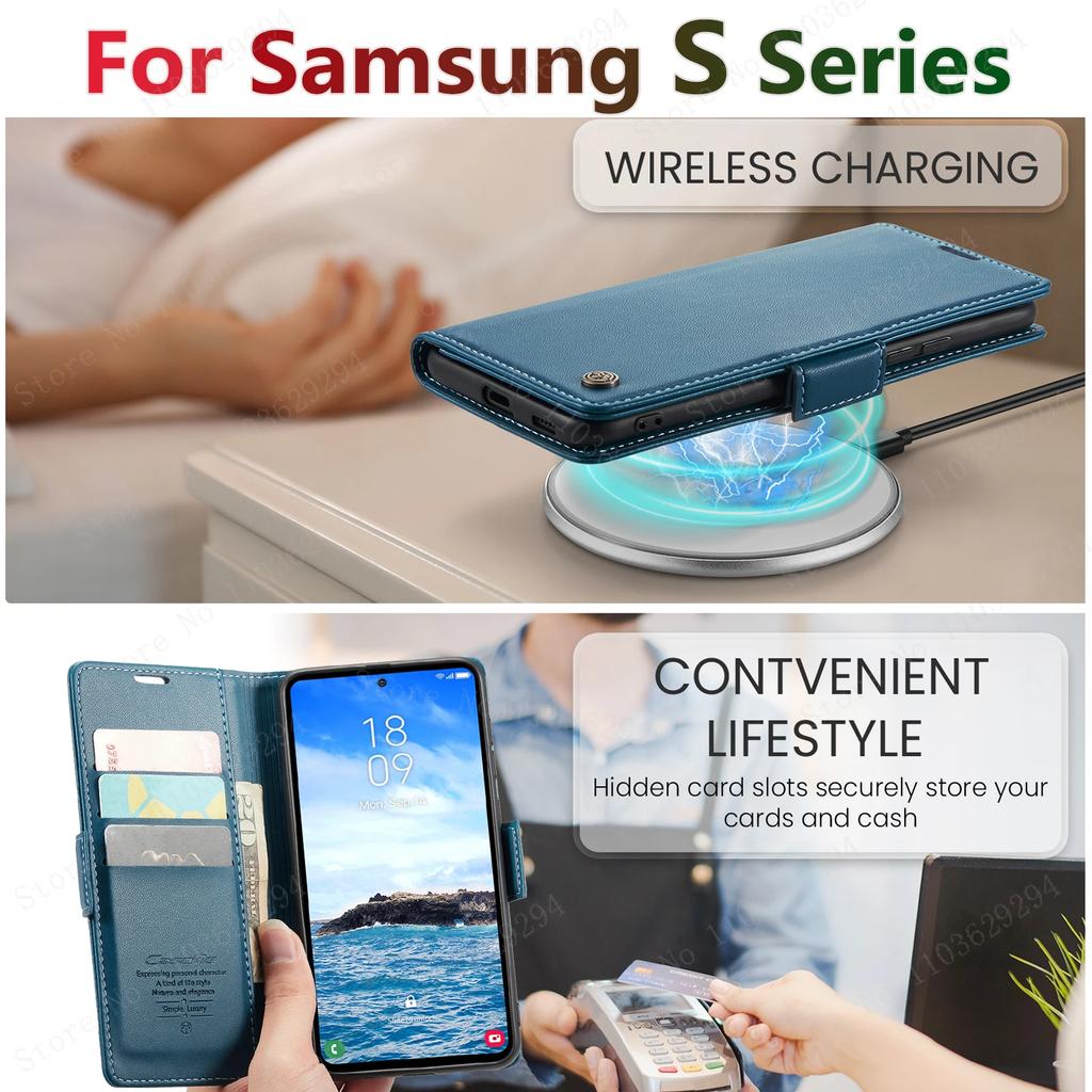 Magnetic Charging Flip Wallet Cards Leather Case For Samsung A57/37/27/17/07/56/36/26/16/06 S26 S25 S24 S23 Ultra FE Plus Cover