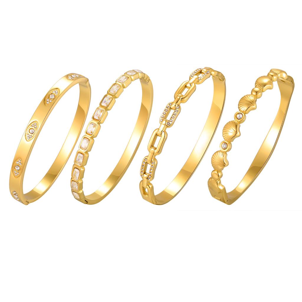 Stainless Steel Geometric Design Women'S Bracelet, Fashionable Ol Light Luxury Style Versatile Simple Zircon Bracelet B-767