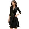 Autumn new suit collar double-breasted waist dress European and American temperament commuting pleated splicing thin skirt