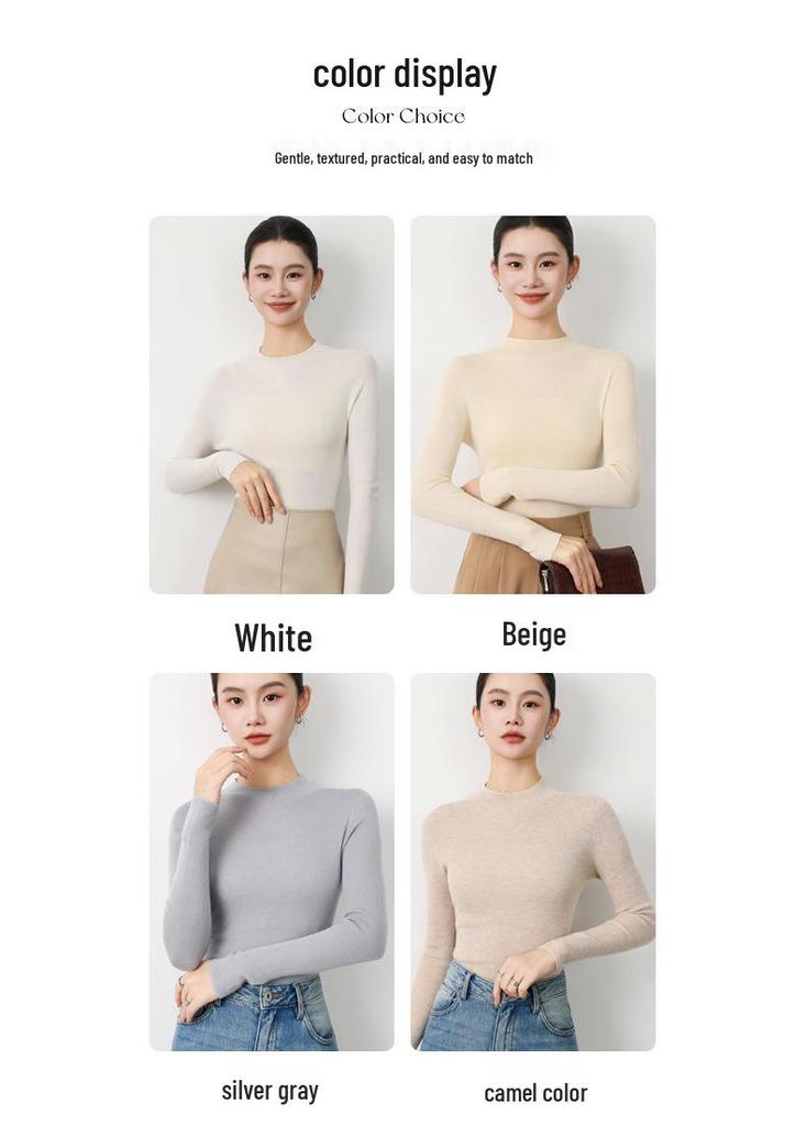 Top-Quality Seamless 100% Wool Half-High Neck Sweater, Slim Fit Knit Base Layer for Autumn & Winter.