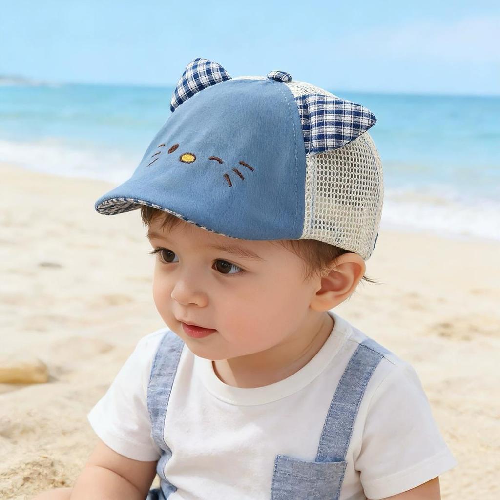 Summer Baby Hat with Cat Ears - Breathable Mesh Beret Baseball Cap for Boys and Girls
