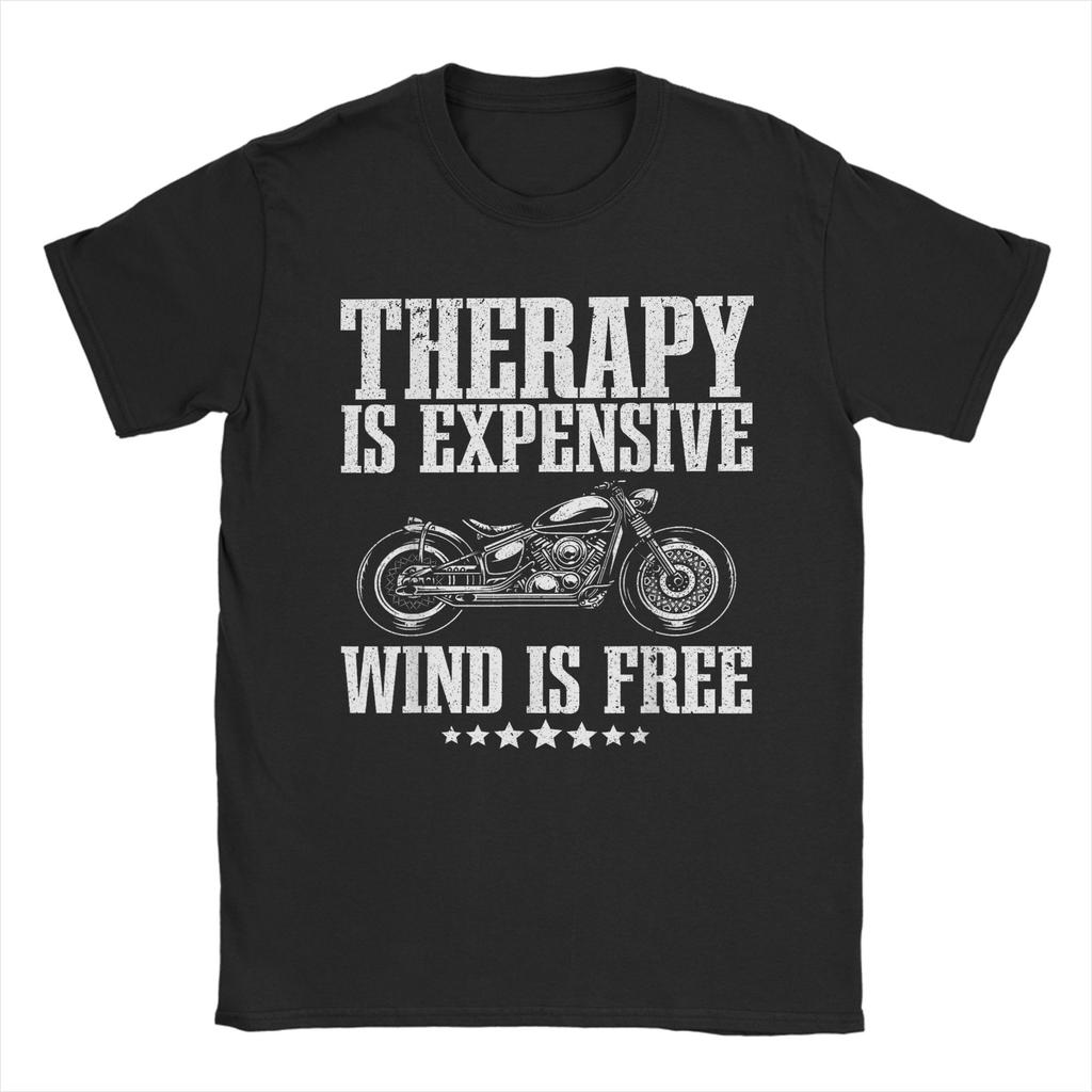 Oversized TShirt Beach Funny Motorcycle Rider Therapy  Vintage Biker Trendy Cool TShirts  Cotton Tee Shirt Short Sleeve Tops