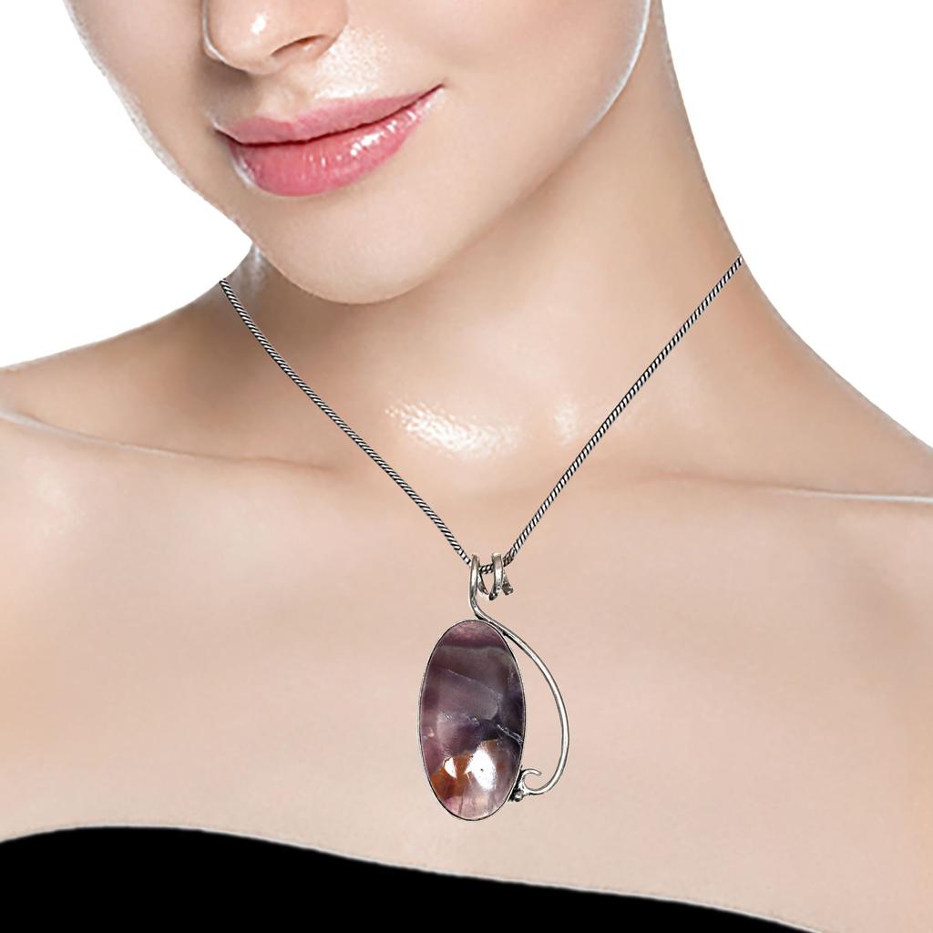 Fluorite Gemstone Handmade Women's Unisex Silver Jewelry Pendant 2.25