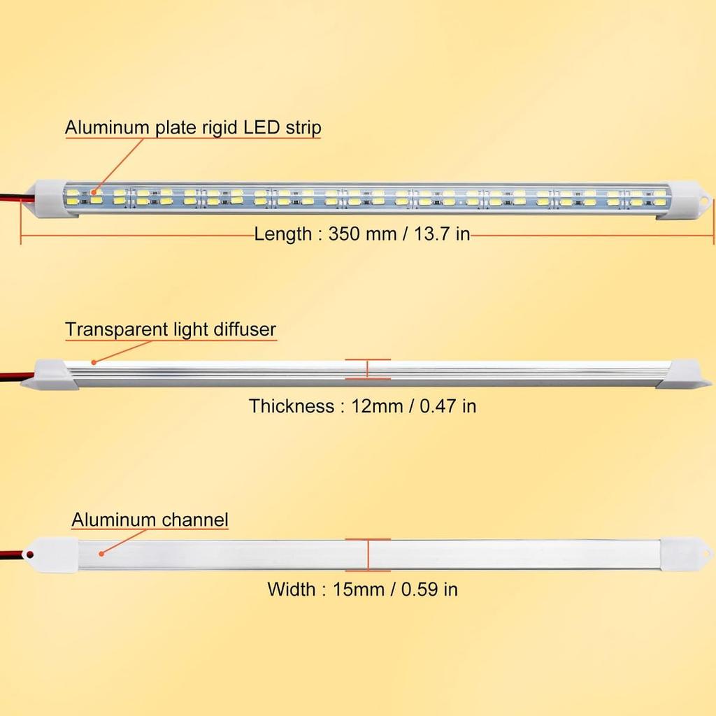 12V Interior LED Light Bar for Car,12V LED Light Strip 54 LEDs Lighting Super Bright 3000K White Color DIY Cabinet LED Light Strip for