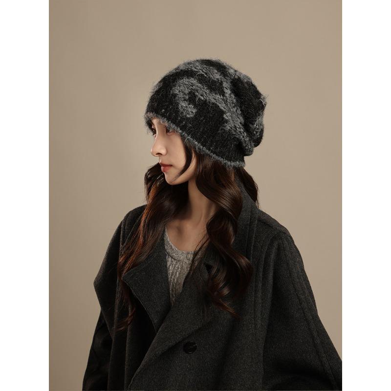 

Шапка женская, теплая на осень и зиму, холодная шапка, шерстяная шапка, защищающая от холода, вязаная шапка из новой шерсти, шапка-бини, подчеркивающая лицо M（56-58cm）