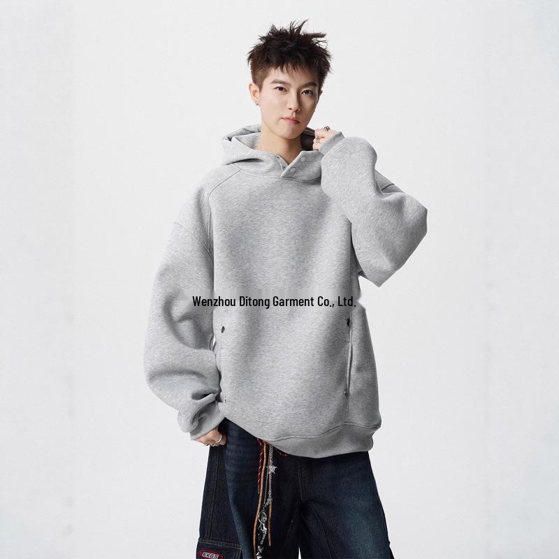 Men's American-Style Heavyweight Half-High Collar Button-Up Hoodie - Autumn/Winter Trendy, Loose Fit, Plus Velvet, Thickened Jacket.