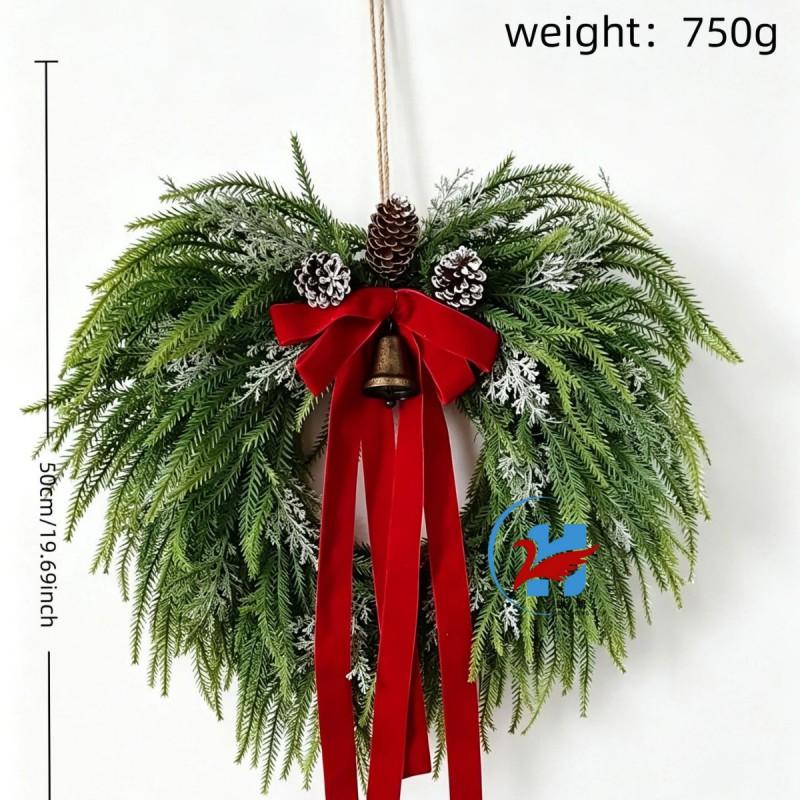 Christmas Wreath With Red Berries Bow Plastic Holiday Decor Home Door Wall 50cm