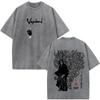 Anime Vagabond Miyamoto Musashi Graphic Washed T Shirt Men Women Vintage Cotton T-shirts Harajuku Short Sleeve Oversized T-shirt