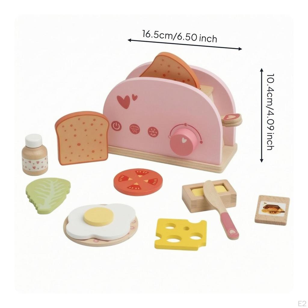 Toy Bread Machine with Pretend Meal Components Wooden Maker Solid Wood Breakfast