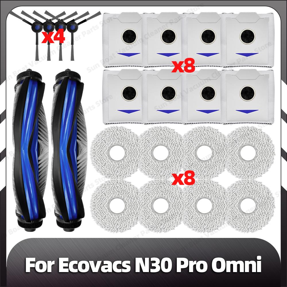 Compatible for Ecovacs N30 Pro Omni Replacement Main Side Brush Mop Pad Dust Bags Spare Parts Accessories