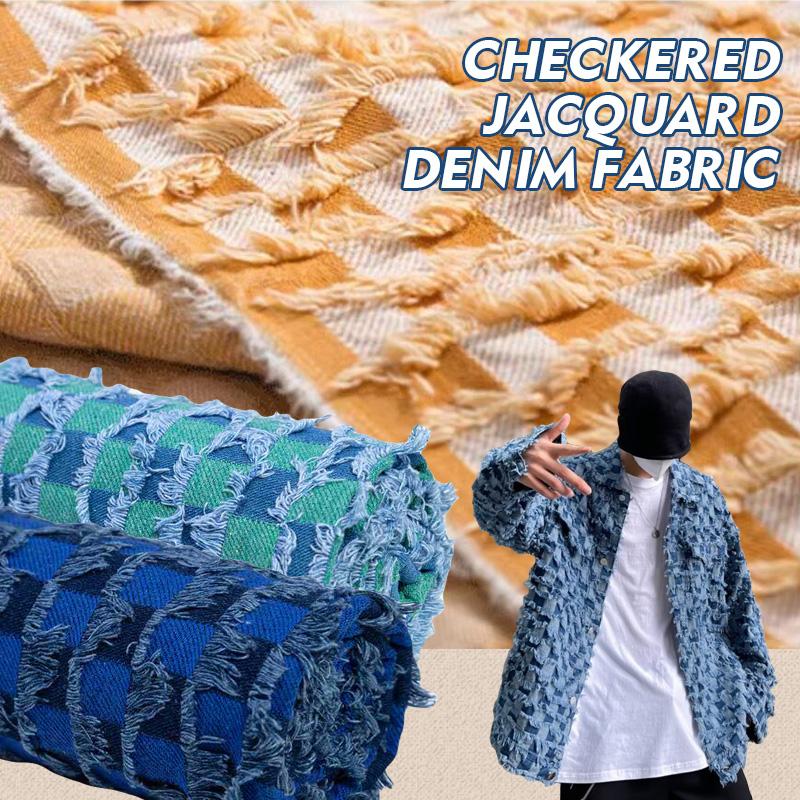 50x160cm Tassel Plaid Cotton Denim Fabric Retro Style Washed Denim Designer Fabric For DIY Coats Pants Sewing Textile Material