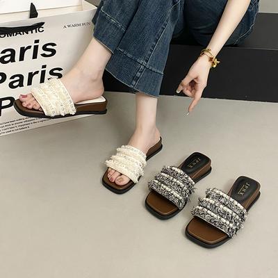 2025 Summer Women's Flat Summer Skirt Going Out One Word Seaside Beach Mop with New Cool Slippers Women's Outer Wear