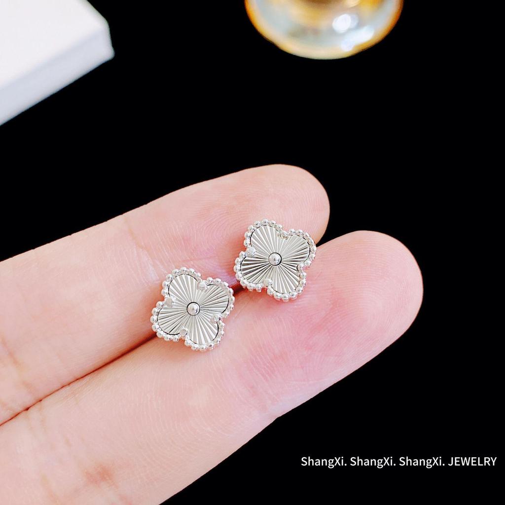 Versatile Four-Leaf Clover Stud Earrings, s925 Silver Needle, Chic Design for Women