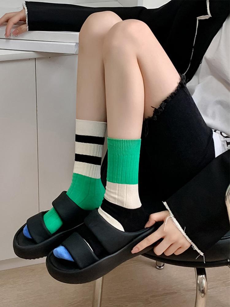 Comfort Striped Socks for Girls Retro Women Socks Korean Style New Novelty Cotton Casual Mixed Color Japanese Fashion AB Socks