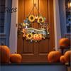 Easy Install Halloween Sign Wooden Hanging Decor Sign, Spooky Black Cat Pumpkin Witch Ghost Ornaments Window Decoration with Jute Rope, Festive