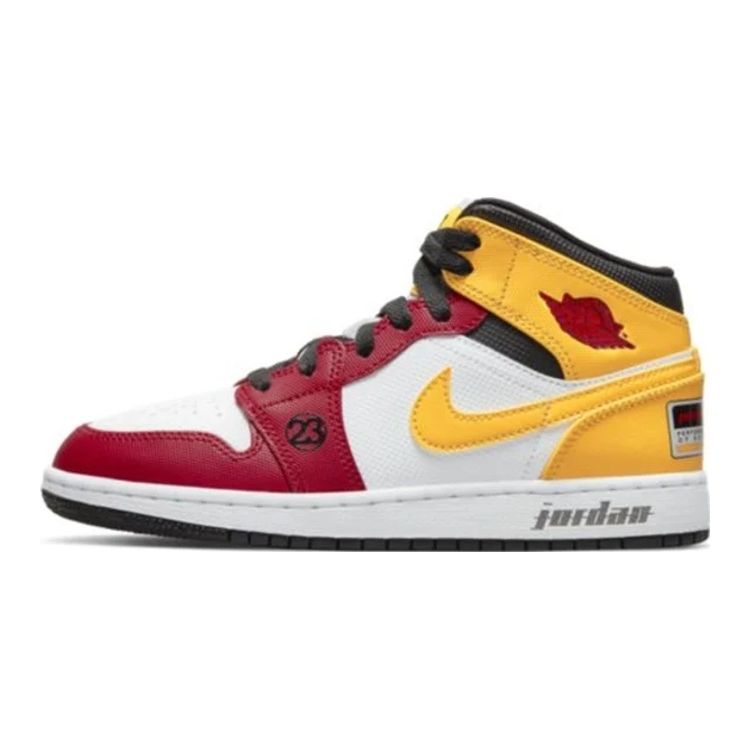 Детские кроссовки Air Jordan 1 Mid SE GS Motorsport Белый Черный Университетское золото DJ0336-067 36