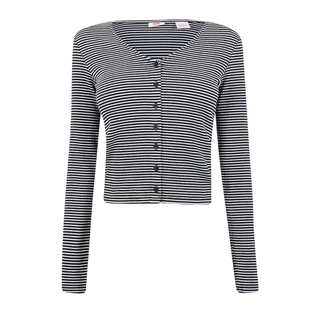 Levis Womens/Ladies Pinstripe Ribbed V Neck Long-Sleeved Top