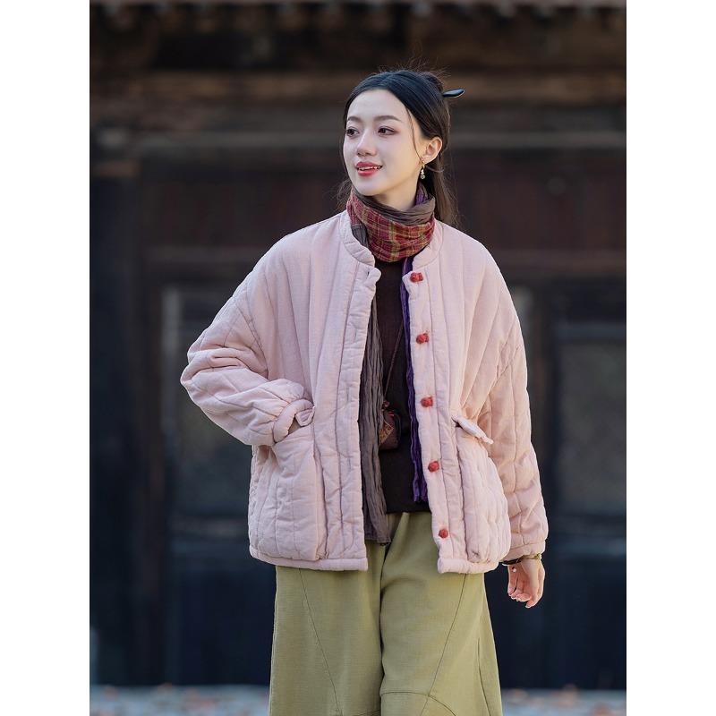 Cotton and Linen Women's Clothing Winter New Retro Medium Cotton-padded Jacket Short Cotton-padded Jacket Quilted Jacket