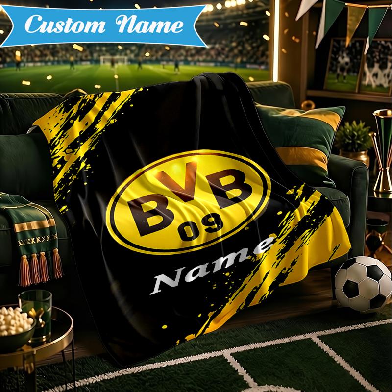 Custom Name BVB Fan Gear Blanket Lightweight Ideal Bedding Blanket Perfect for Travel, Camping, Living Rooms, Sofas, Christmas gift