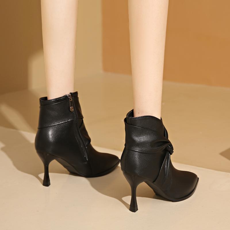 8cm Thin Heels Sexy Women Ankle Boots Butterfly Knot Dec Winter Warm Modern Shoes Women  Mujer