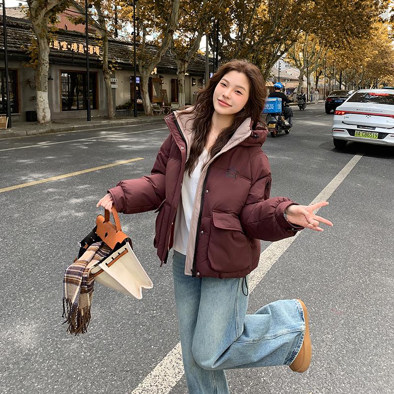 Jesień Zima Pogrubiona Ciepła Parka Kobiety Casual Słodki Jednolity Kolor Duża Kieszeń Luźny Płaszcz z Kapturem Kurtki Odzież Wierzchnia