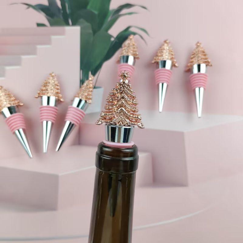 1pc Pink Rubber Rose Gold Christmas Tree, Christmas Wine Stopper, Champagne Stopper